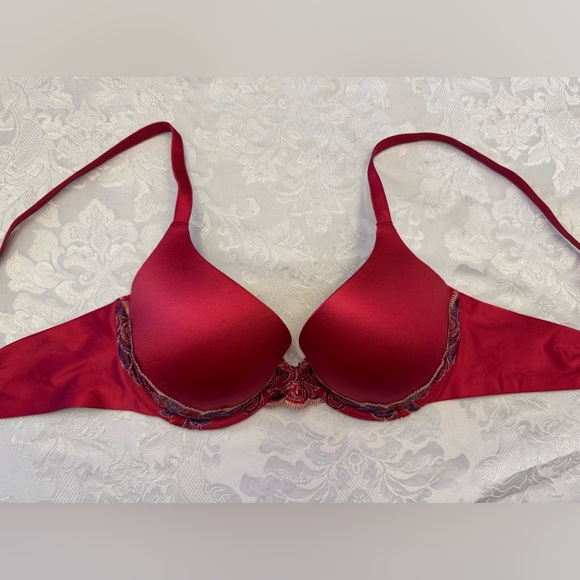 Soma Size 36B Bra Enhancing Shape Push Up Lace Trim Red Purple Underwire Sexy - Picture 1 of 8